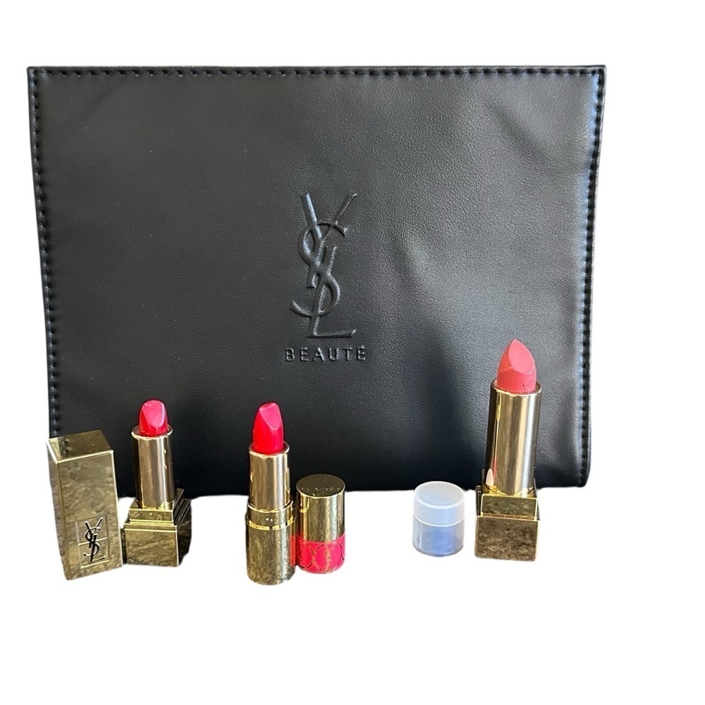 YSL Cosmetic Bag NWOT & 3 YSL Lipsticks NIB Rouge Pur Couture